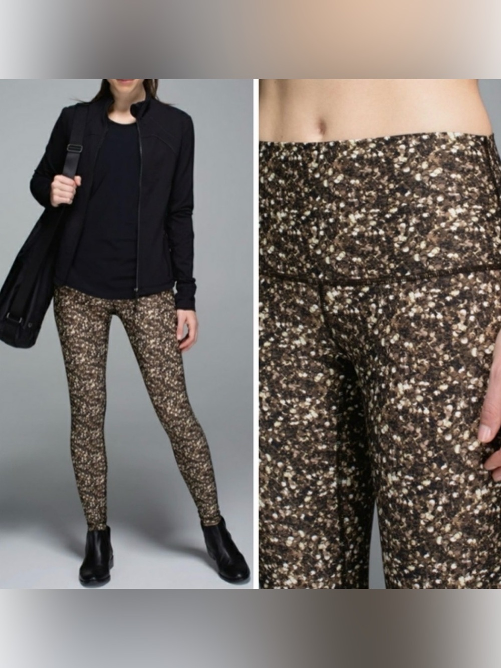 Lululemon Shine Shimmer High rise Sequin Print Leggings BLACK BROWN Size 6